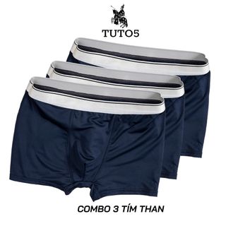 Combo 3 quần lót boxer xịp đùi nam TUTO5 thun lạnh cotton cao cấp kháng khuẩn trơn basic trắng/đen/xám ghi BX01
