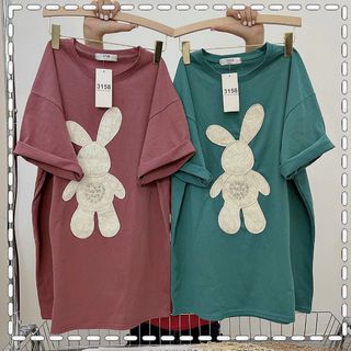 Áo thun form rộng tay lỡ nữ 3158 cổ tròn đáp thêu giá rẻ unisex in hình thỏ dễ thương nhiều màu siêu hot giá sỉ số lượng lớn