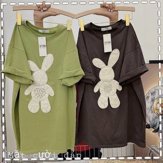Áo thun form rộng tay lỡ nữ 3158 cổ tròn đáp thêu giá rẻ unisex in hình thỏ dễ thương nhiều màu siêu hot giá sỉ số lượng lớn