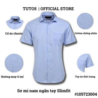 Áo sơ mi ngắn tay nam TUTO5 Menswear công sở trơn cotton cao cấp chống nhăn xanh Navy Slim fit mát mẻ, lịch lãm 10572300