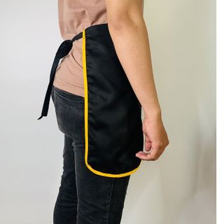 Tạp dề ngắn đen phối viền vàng cao cấp dành cho phục vụ Nam Nữ vải kaki cotton