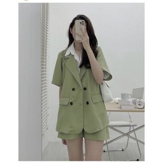 Set bộ vest.Áo khoác blazer kèm theo quần short kaki áo 4 - xanh bơ cúc