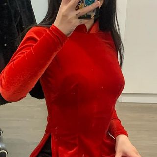 ÁO DÀI NHUNG ĐỎ