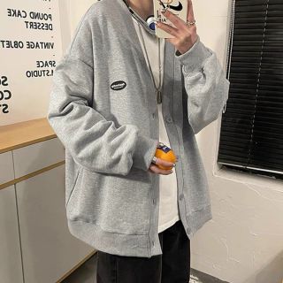 Áo Cardigan nỉ Unisex form rộng - áo khoác nỉ bông dài tay cổ tròn năng động logo thêu