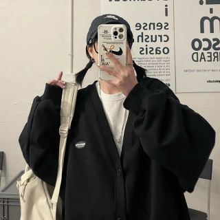 Áo Cardigan nỉ Unisex form rộng - áo khoác nỉ bông dài tay cổ tròn năng động logo thêu