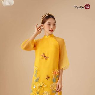 Sỉ buôn áo dài nữ hoa cúc mộc trà cao cấp - nhận sản xuất sll giá cạnh tranh inbox