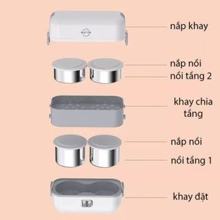Hộp Cơm Cắm Điện Văn Phòng 2 Tầng 4 Bát Inox BUCOOK Đa Năng - Chức Năng Giữ Nhiệt, Hâm Nóng Và Tự Nấu Chín Thức Ăn
