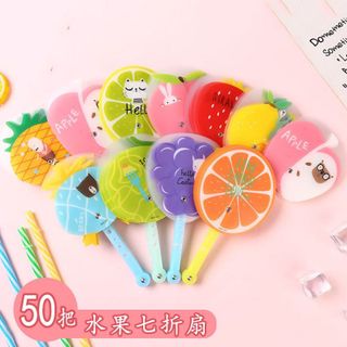 PVN42612 Quạt nhựa cầm tay mini hình tròn loại đẹp nhiều họa tiết trái cây du lịch đi học đi chơi