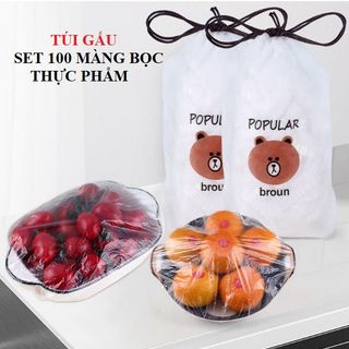 Set 100 màng bọc Thực phẩm túi gấu, bọc đồ ăn co giãn tái sử dụng nhiều lần, giá sỉ