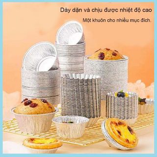 Set 50, set 100 chén giấy bạc nướng bánh tart trứng
