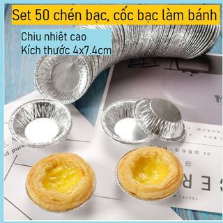 Set 50, set 100 chén giấy bạc nướng bánh tart trứng