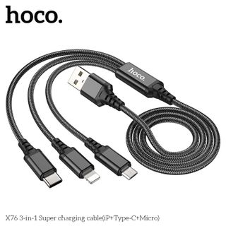 Cáp sạc Hoco X76 3-in-1 Lightning+ Type-C + Micro dây dù siêu bền dài 100cm hổ trợ sạc 2.0A
