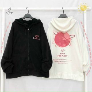 Áo khoác có Zip kéo Hình Mặt Trăng Nam Nữ Chất nỉ dày dặn phom Ulzzang Unisex