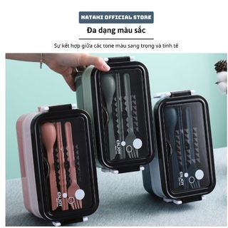 Hộp đựng cơm giữ nhiệt văn phòng lúa mạch NATAHI JK001 2 tầng inox, chống gỉ, có chén đựng canh, sang trọng