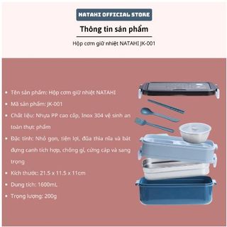 Hộp đựng cơm giữ nhiệt văn phòng lúa mạch NATAHI JK001 2 tầng inox, chống gỉ, có chén đựng canh, sang trọng
