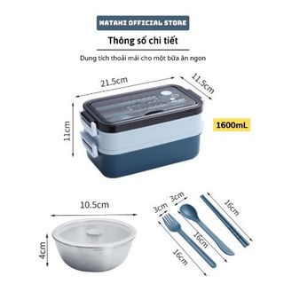 Hộp đựng cơm giữ nhiệt văn phòng lúa mạch NATAHI JK001 2 tầng inox, chống gỉ, có chén đựng canh, sang trọng