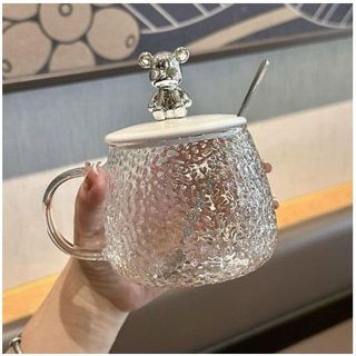 Cốc nước thủy tinh (kèm thìa/ống hút) hình gấu Bearbrick chịu nhiệt cao 500ML
