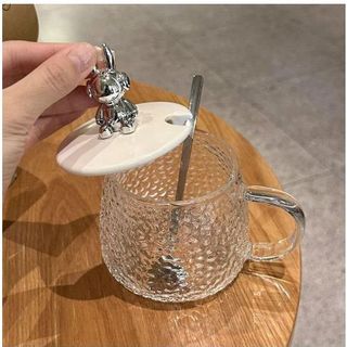 Cốc nước thủy tinh (kèm thìa/ống hút) hình gấu Bearbrick chịu nhiệt cao 500ML