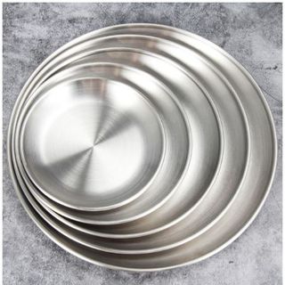 Đĩa Inox Tròn Hàn Quốc đựng thức ăn hoa quả bộ 5 đĩa