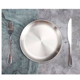 Đĩa Inox Tròn Hàn Quốc đựng thức ăn hoa quả bộ 5 đĩa