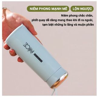 Bình Giữ Nhiệt Cao Cấp Nice 400ml Lõi Thủy Tinh Bọc Nhựa Lúa Mạch Có Dây Sách Tiện Dụng