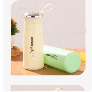 Bình Giữ Nhiệt Cao Cấp Nice 400ml Lõi Thủy Tinh Bọc Nhựa Lúa Mạch Có Dây Sách Tiện Dụng