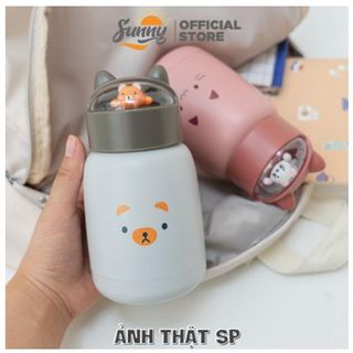 Bình nước giữ nhiệt 360ml nắp thú dễ thương lõi thủy tinh bọc nhựa cách nhiệt BN16