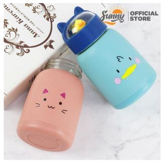 Bình nước giữ nhiệt 360ml nắp thú dễ thương lõi thủy tinh bọc nhựa cách nhiệt BN16