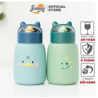 Bình nước giữ nhiệt 360ml nắp thú dễ thương lõi thủy tinh bọc nhựa cách nhiệt BN16
