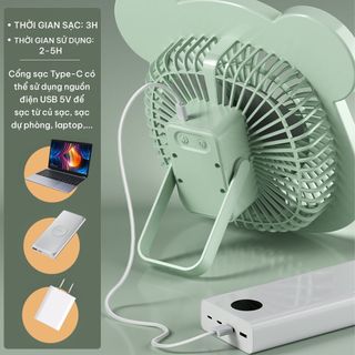 Quạt mini, Quạt để bàn tích điện, quạt mini để bàn có đèn led Cwell C202F