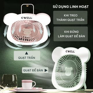 Quạt mini, Quạt để bàn tích điện, quạt mini để bàn có đèn led Cwell C202F