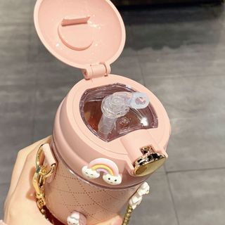 Bình giữ nhiệt Thỏ Cony Sticker Mix quai da nắp bấm cực sang 380ml-580ml