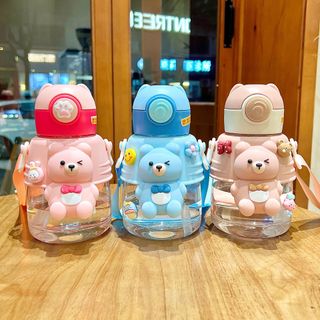Bình nước giữ nhiệt Gấu 2CHIỀU đá mắt sticker nắp bấm cực cool 750ml