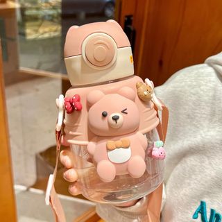 Bình nước giữ nhiệt Gấu 2CHIỀU đá mắt sticker nắp bấm cực cool 750ml