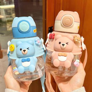 Bình nước giữ nhiệt Gấu 2CHIỀU đá mắt sticker nắp bấm cực cool 750ml