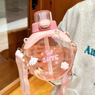 Bình nước Tròn Viên Kẹp Sticker nắp bấm cực cute 500ml