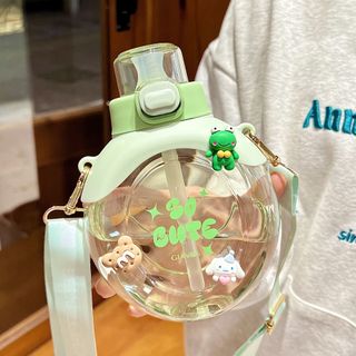 Bình nước Tròn Viên Kẹp Sticker nắp bấm cực cute 500ml