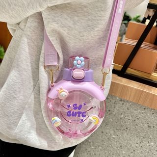 Bình nước Tròn Viên Kẹp Sticker nắp bấm cực cute 500ml