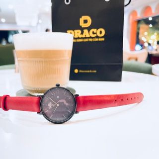 Đồng Hồ Nữ - Thương Hiệu DRACO D22-STN03 "Vietnamese Girl" viền đen dây da bò đỏ