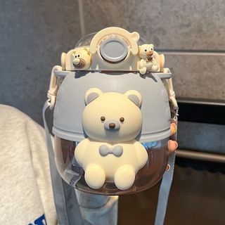 Bình nước Gấu Tròn 3D Sticker cực ngầu 900ml