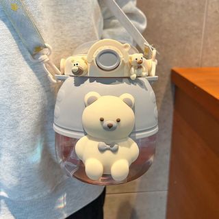 Bình nước Gấu Tròn 3D Sticker cực ngầu 900ml