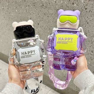 Bình nước Gấu Người Máy HAPPY DÂY đeo hoạt hình 850ml