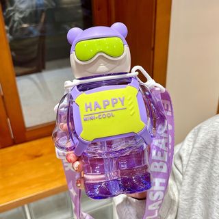 Bình nước Gấu Người Máy HAPPY DÂY đeo hoạt hình 850ml