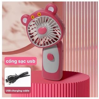 SET 2 QUẠT CẦM TAY MINI GẤU DÂU MINI SIÊU CUTE Sạc Pin USB