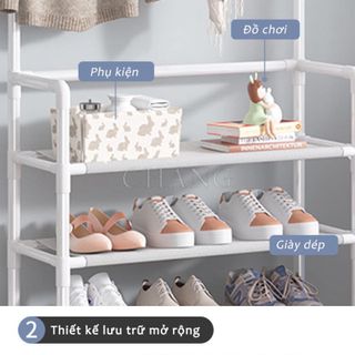 Kệ Để Giày Dép Đa Năng 4 Tầng 5 Tầng Thông Minh Có Móc Treo Quần Áo Và Đồ Dùng Tiện Lợi , gia dụng decor thông minh