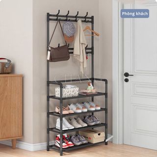 Kệ Để Giày Dép Đa Năng 4 Tầng 5 Tầng Thông Minh Có Móc Treo Quần Áo Và Đồ Dùng Tiện Lợi , gia dụng decor thông minh