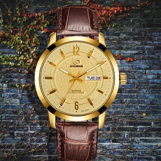 Đồng Hồ Nam - Thương Hiệu ETERNO EM2002L DA NÂU FULL VÀNG