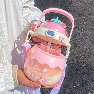 Bình Nưoc Giữ Nhiệt 2trong1 Trái Dâu Nắp Bật So Cute 1000ml