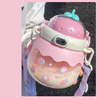 Bình Nưoc Giữ Nhiệt 2trong1 Trái Dâu Nắp Bật So Cute 1000ml