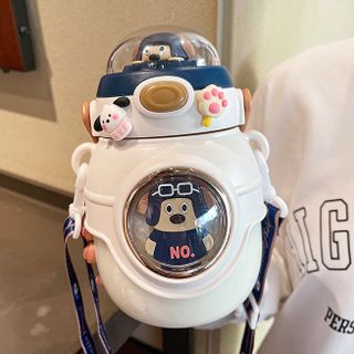 Bình Nước Quai Đeo Thỏ Gấu Vũ Trụ Sticker nắp bật cực cưng 1100ml